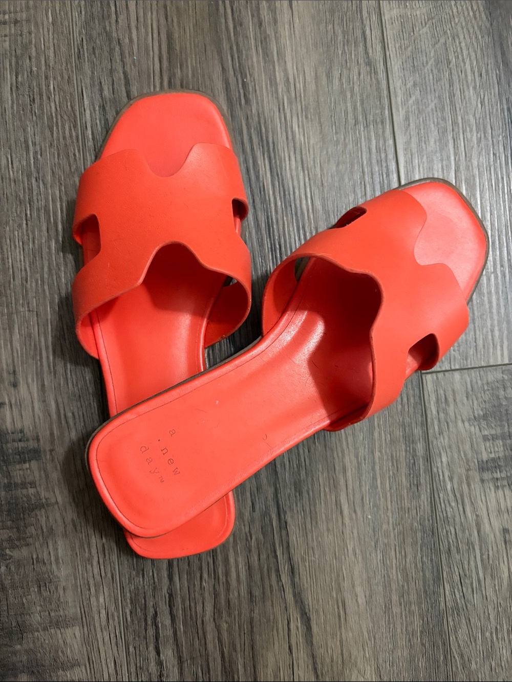 a new day Coral Red Slide Sandals with Cutout Upper